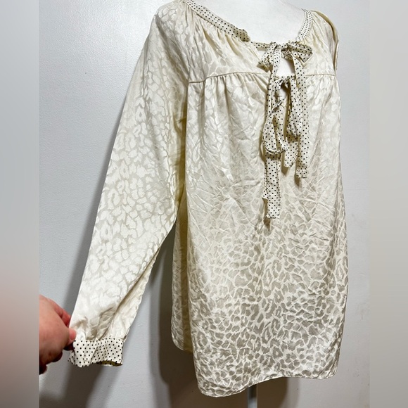 Rebecca Taylor 100% Silk Double Bow Tie Leopard and Polka Dot Blouse - Picture 3 of 7